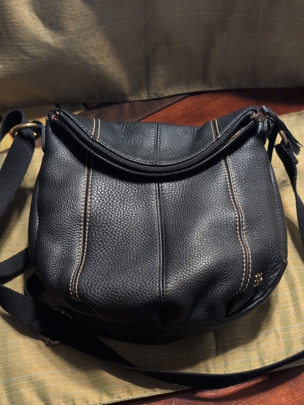 The Sak Black Deena Leather Crossbody with Brown Logo Tag
